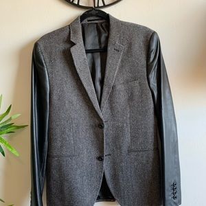 TOPMAN Houndstooth Faux-Leather Sleeved Jacket.